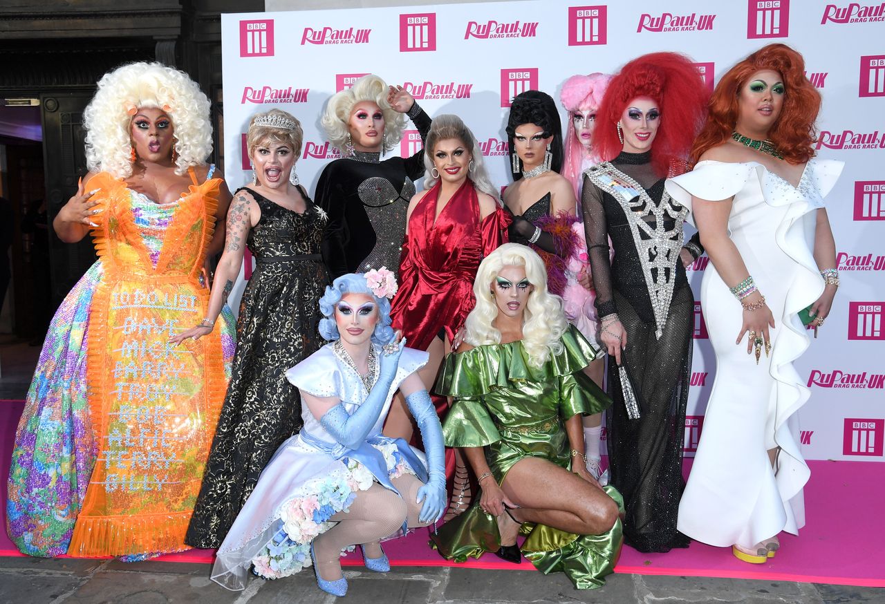 Vinegar Strokes, Baga Chipz, The Vivienne, Cheryl Hole, Gothy Kendoll, Scaredy Kat, Divina De Campo, Sum Ting Wong, Blu Hydrangea and Crystal attend the Ru Paul's Drag Race UK Launch in London