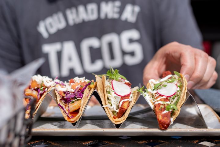 For your tacos, say “yes” to all the vegetable accompaniments: pico de gallo, charred green onions, shredded cabbage or lettuce.