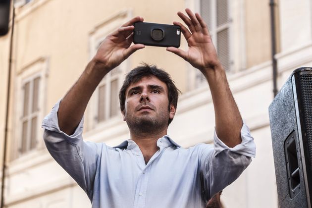 Alessandro Di Battista, deputy of the Five Star Movement, attends a demonstration, in front of the Chamber of ...