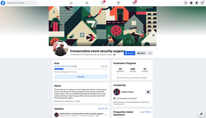 A Facebook page raising funds for the neo-fascist Proud Boys rally scheduled for Sept. 26 in Portland. Facebook removed the page after an inquiry from HuffPost.