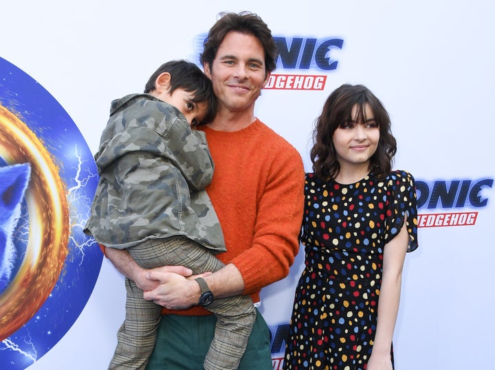 Marsden brought his son, William, and daughter, Mary James, to the "Sonic the Hedgehog" Family Day Event at Paramount Studio in Los Angeles on Jan. 25, 2020.