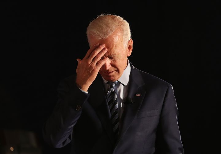Joe Biden pauses during a candidate forum in Des Moines, Iowa. on July 15, 2019.