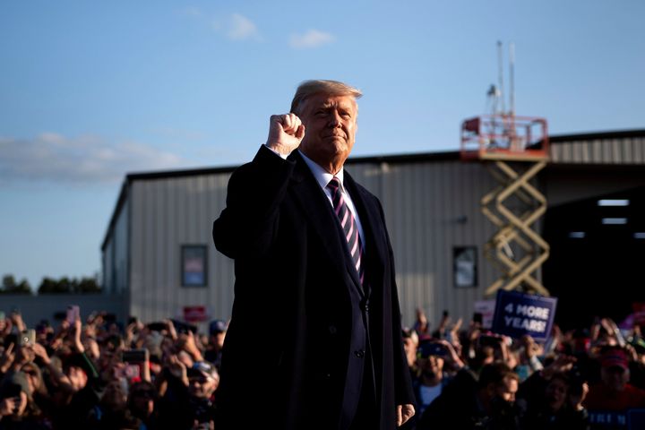 President Donald Trump pumps his fist as he arrives for a "Great American Comeback" rally Friday in Bemidji, Minnesota. Trump may try to get a third Supreme Court nominee confirmed before the November election.