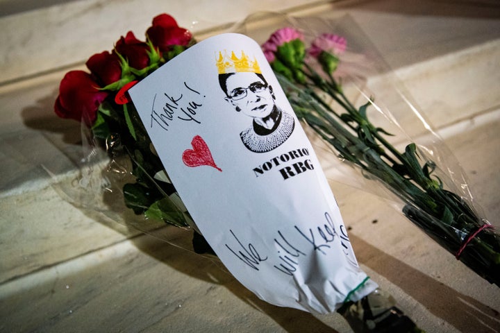 A bouquet of flowers was among one of several left outside the Supreme Court building following Ginsburg's death.