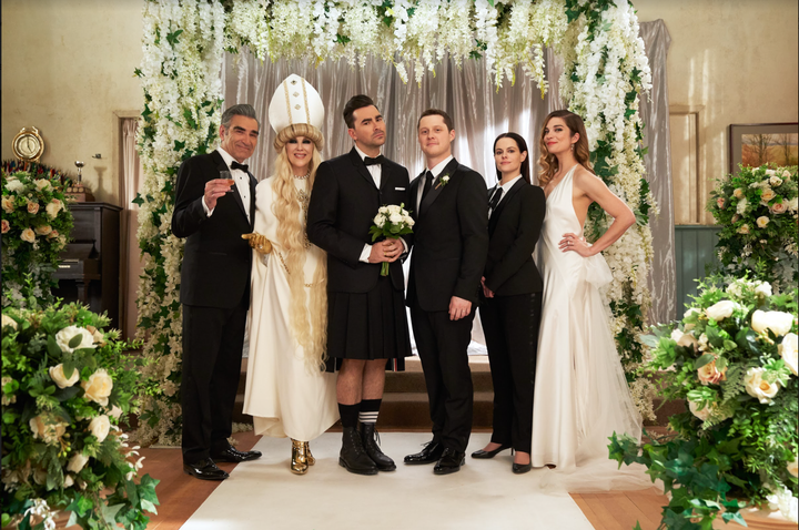 The cast of "Schitt's Creek" in the show's finale episode.