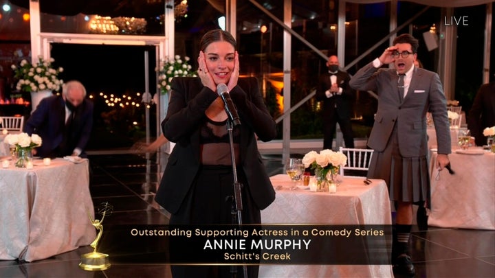 Annie Murphy accepts the Emmy for Outstanding Supporting Actress in a Comedy Series for "Schitt's Creek."