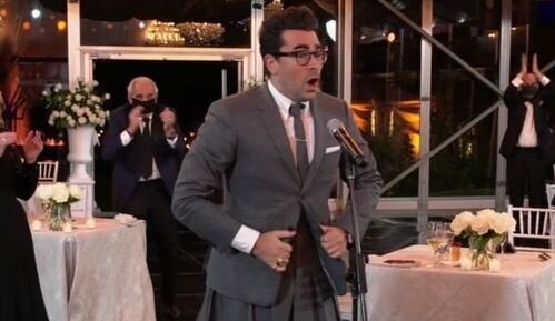 Dan Levy accepting an award for "Schitt's Creek."