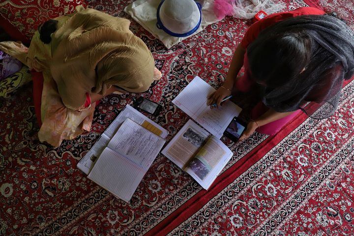 Students in Kashmir take Zoom classes at their home in Sopore Town of district Baramulla, Jammu and Kashmir, on 29 June 2020.