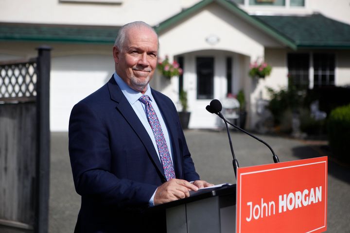 B.C. Premier John Horgan speaks during a press conference in Langford, B.C., on Monday Sept. 21, 2020.
