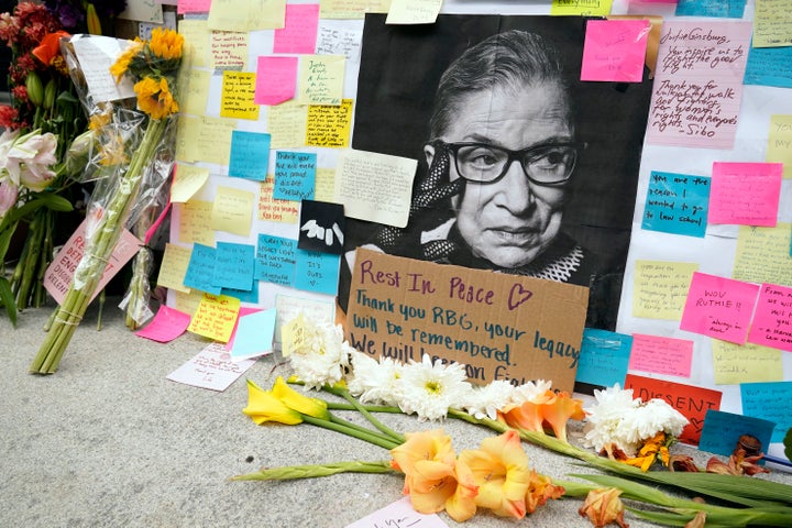 A memorial outside Harvard Law School was created for the justice known as RBG on Tuesday.