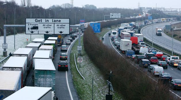 Stationary at the entrance to the Channel Tunnel near Folkestone in Kent.