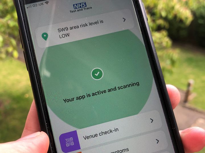 The NHS Covid-19 app on a mobile phone