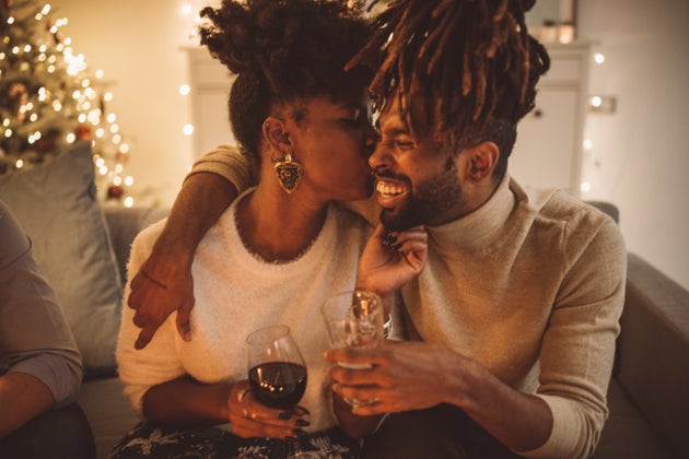 Couple enjoying a cosy night in.