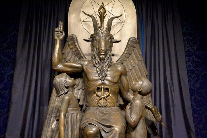 The Baphomet statue in the conversion room at the Satanic Temple in Salem, Massachusetts, on Oct. 8, 2019.