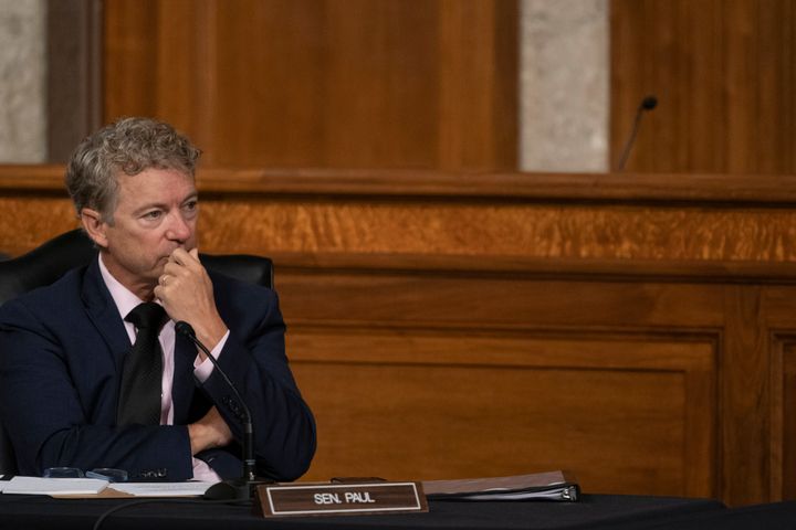 Sen. Rand Paul (R-Ky.) listens during the Senate hearing on the federal government's response to COVID-19 in Washington on Wednesday.