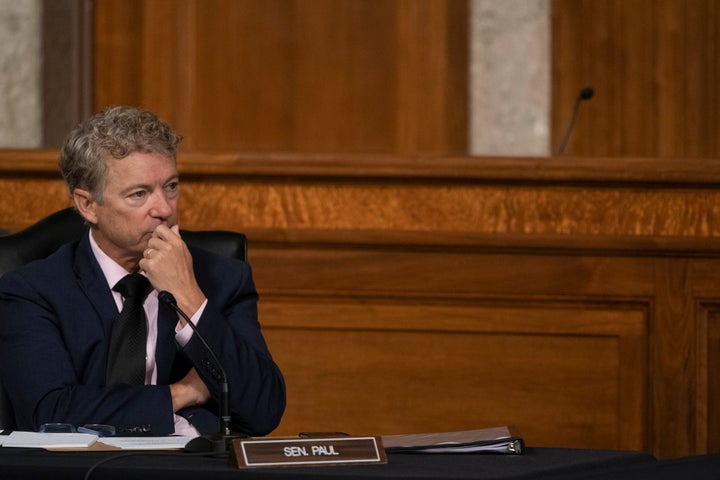 Sen. Rand Paul (R-Ky.) listens during the Senate hearing on the federal government's response to COVID-19 in Washington on Wednesday.