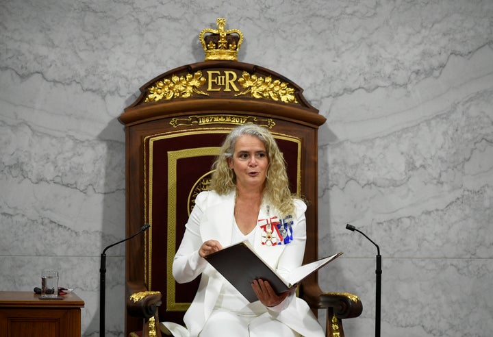 Gov. Gen. Julie Payette delivers the throne speech in the Senate chamber in Ottawa on Wednesday.