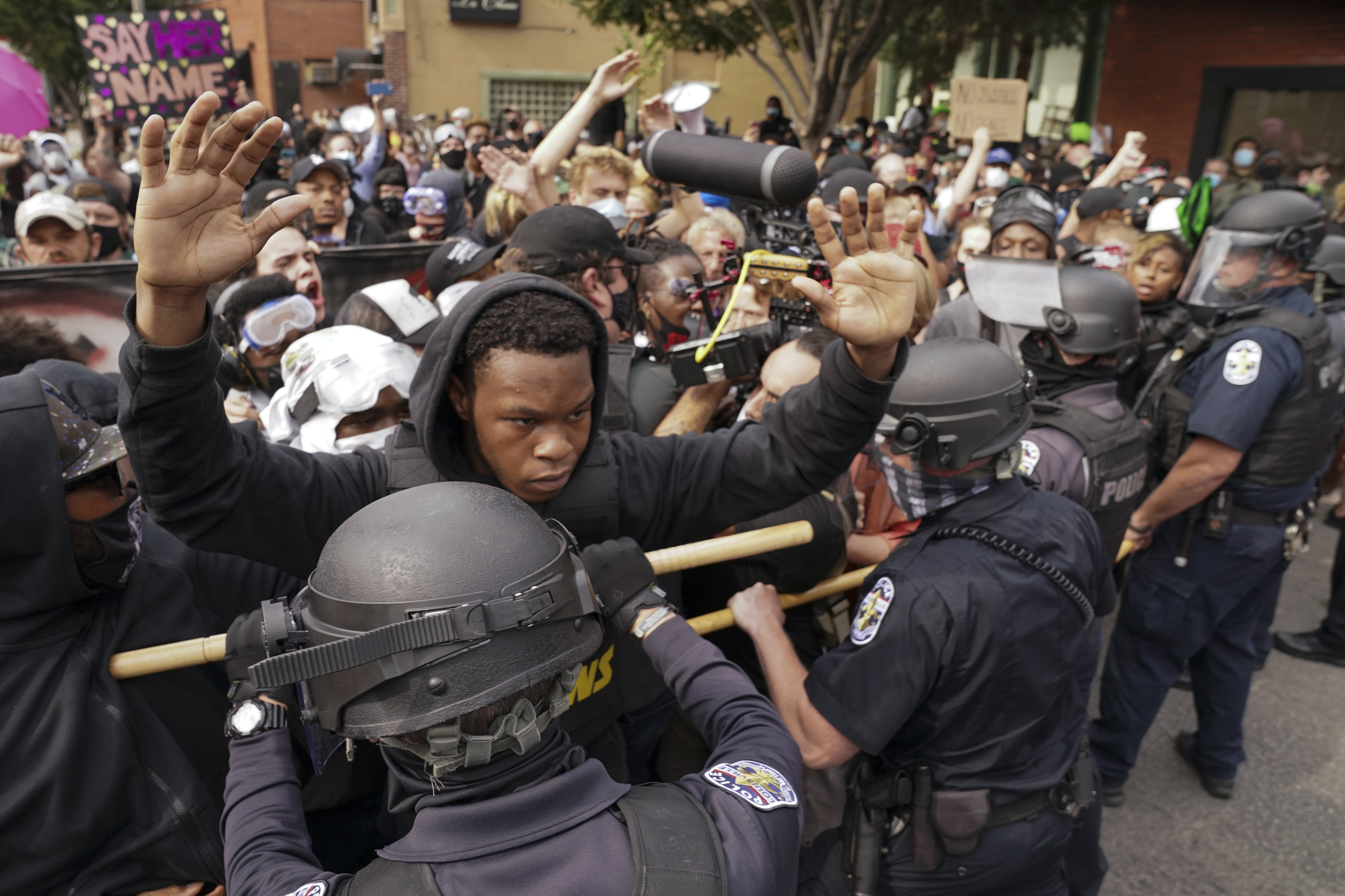 Protests broke out across Louisville on Wednesday after Kentucky Attorney General Daniel Cameron announced that a grand jury had decided against charging the three police officers who killed Breonna Taylor with murder. 