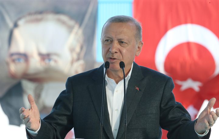 ANKARA, TURKEY - SEPTEMBER 4: Turkish President Recep Tayyip Erdogan makes a speech during the opening of a highway between Ankara and Nigde cities on September 04, 2020 in Ankara, Turkey. (Photo by Mustafa Kamaci/Anadolu Agency via Getty Images)