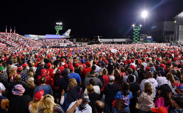 President Donald Trump speaks during a campaign rally at Pittsburgh International Airport in Moon Township, Pennsylvania, on Sept. 22.