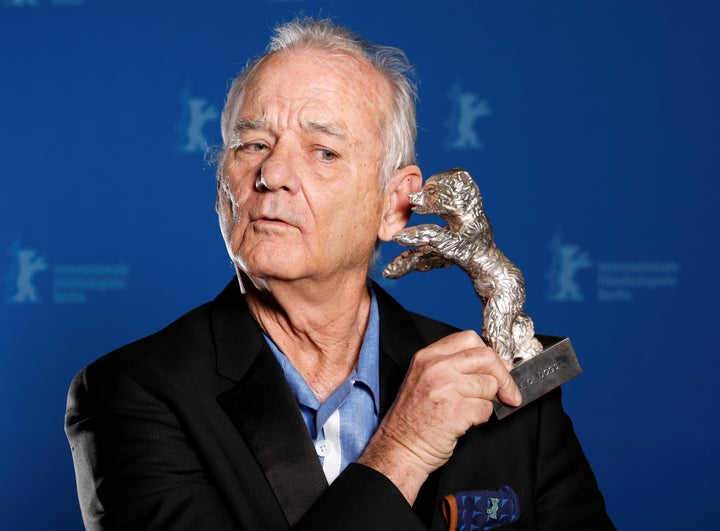 Actor Bill Murray holds the Silver Bear for Best Director award on behalf of Wes Anderson for movie Isle of Dogs during the