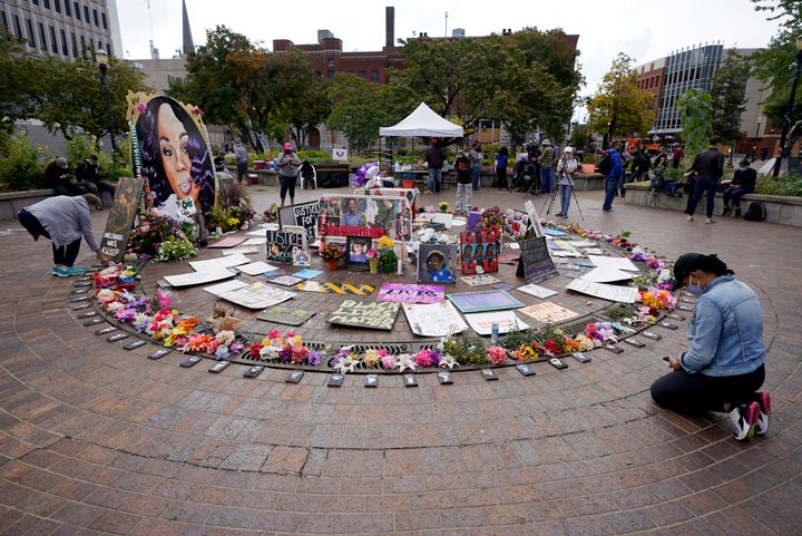 A memorial to Breonna Taylor in downtown Louisville, where protesters have gathered for more than 100 consecutive days.