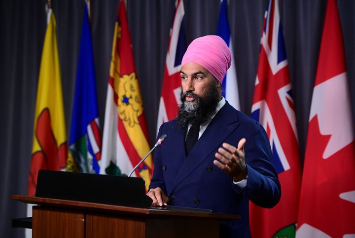 NDP Leader Jagmeet Singh holds a press conference on Parliament Hill in Ottawa on Sept. 22, 2020. 