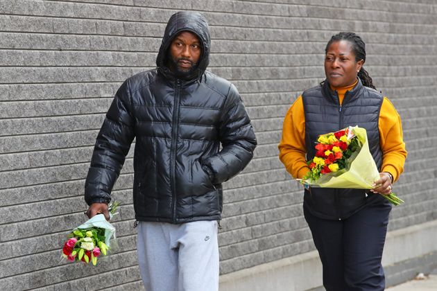 Floral tributes are being left at the scene of the shooting 