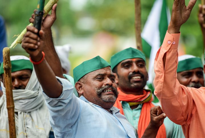Farmers of the Bharatiya Kisan Union (BKU) during the nationwide agitation, in Allahabad on September 25, 2020.