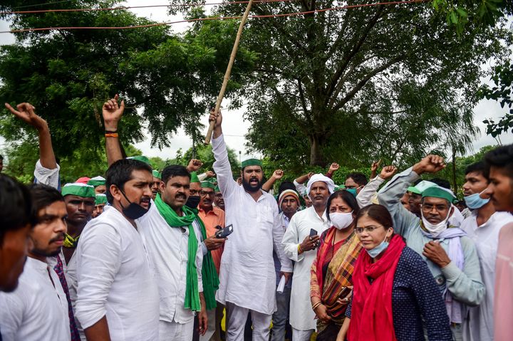 Farmers the Bharatiya Kisan Union (BKU) protest in Allahabad.