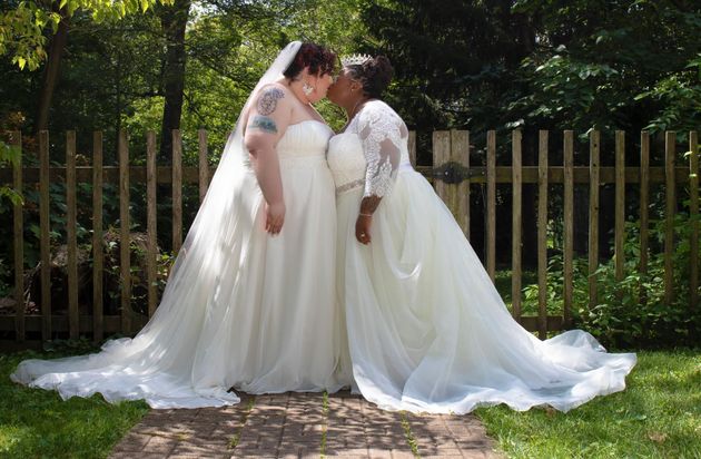 The author (left) with her wife, Jodyann Morgan, on their wedding day.