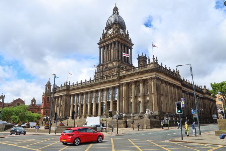 People visit City Hall in Leeds, UK 