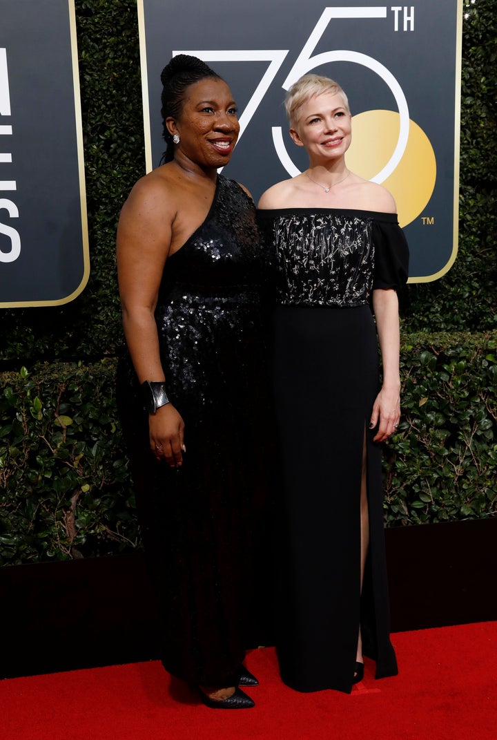 Tarana Burke, founder of the Me Too movement, and actor Michelle Williams at the Golden Globes on Jan. 7, 2018.