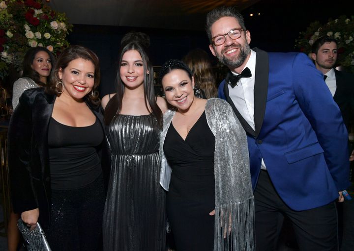 (Left to right) Justina Machado, Isabella Gomez, Gloria Calderon Kellett and Todd Grinnell attend the Netflix 2020 Golden Glo