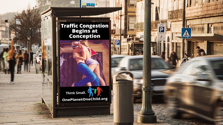 A transit ad created by the non-profit World Population Balance.