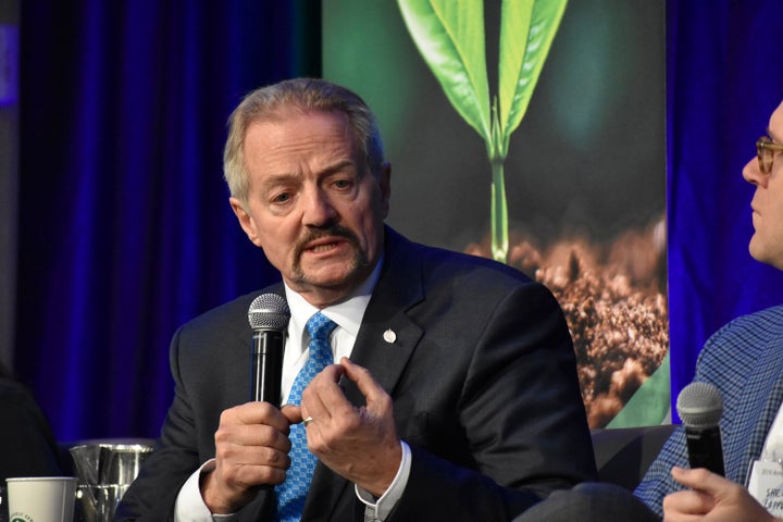 U.S. Bureau of Land Management Acting Director William Perry Pendley speaks at a conference in Fort Collins, Colorado, on Oct. 11, 2019. His nomination as director was withdrawn but he has remained in the job.