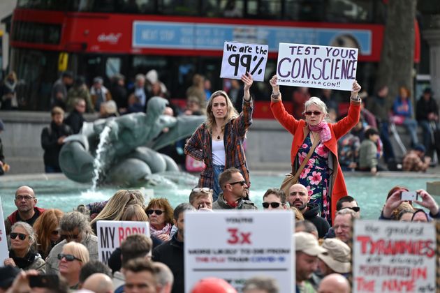 Protesters gather in Trafalgar Square in London.