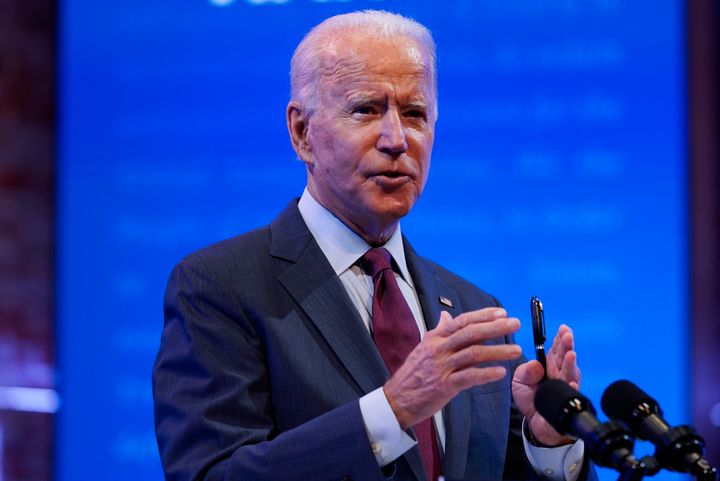 Democratic presidential candidate Joe Biden gives a speech Sunday in Wilmington, Delaware.