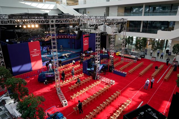 Preparations take place in Cleveland on Sept. 28, 2020, for the first presidential debate between Donald Trump and Joe Biden.