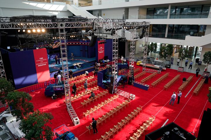 Preparations take place in Cleveland on Sept. 28, 2020, for the first presidential debate between Donald Trump and Joe Biden.