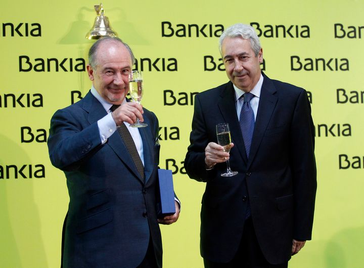 Rodrigo Rato, entonces presidente de Bankia, brinda con Antonio Zoido en la salida a Bolsa del banco.