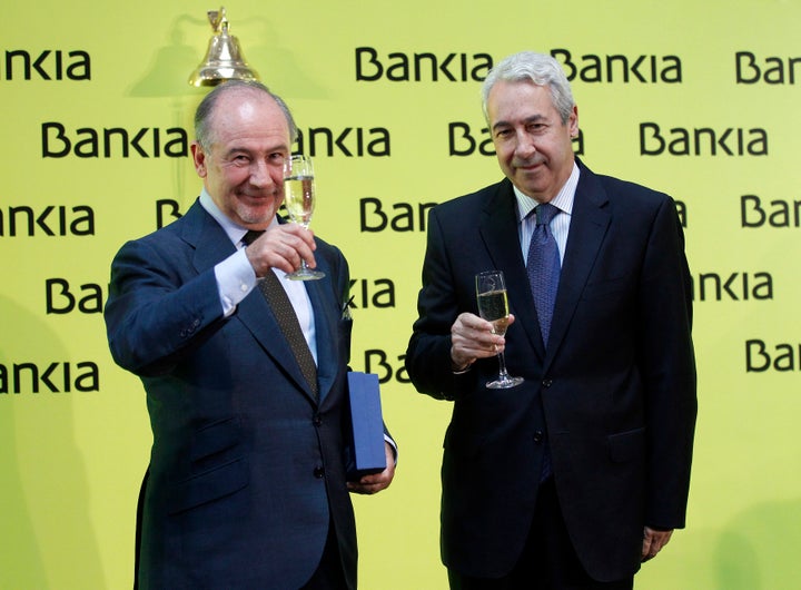 Rodrigo Rato, entonces presidente de Bankia, brinda con Antonio Zoido en la salida a Bolsa del banco.