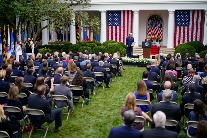 Barrett speaks as Trump announces her nomination in the Rose Garden of the White House. Barrett is a favorite of religious conservatives and is already battle-tested after going through a ferocious confirmation fight in 2017 for her seat on the U.S. Court of Appeals for the 7th Circuit. (Photo by Jabin Botsford/The Washington Post via Getty Images)