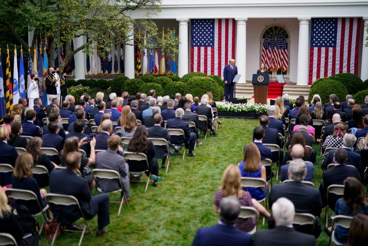 Barrett speaks as Trump announces her nomination in the Rose Garden of the White House. Barrett is a favorite of religious conservatives and is already battle-tested after going through a ferocious confirmation fight in 2017 for her seat on the U.S. Court of Appeals for the 7th Circuit. (Photo by Jabin Botsford/The Washington Post via Getty Images)