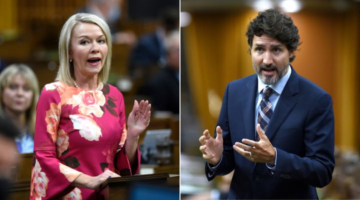Deputy Conservative Leader Candice Bergen and Prime Minister Justin Trudeau are shown in a composite image of photos from The Canadian Press, taken on Sept. 29, 2020.