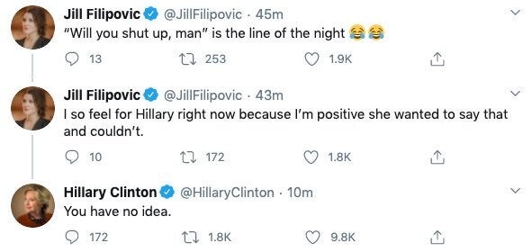 Hillary Clinton Responds To Biden-Trump Debate Line With A Zinger Of Her