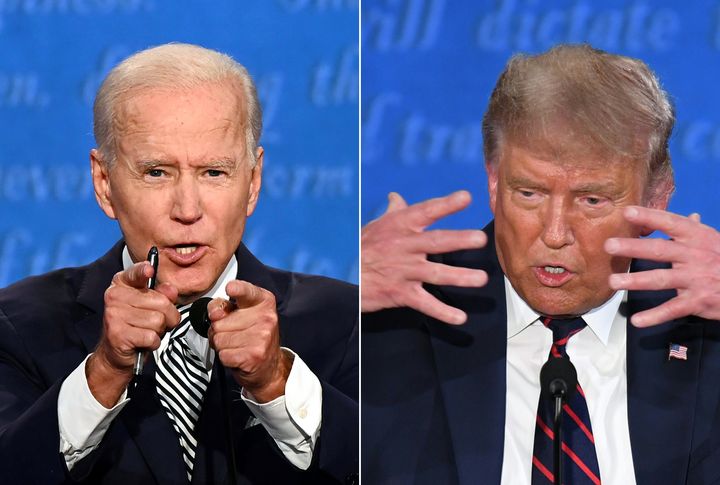 Former Vice President Joe Biden (left) and President Donald Trump meet at the first 2020 presidential debate Tuesday at Case Western Reserve University and Cleveland Clinic in Cleveland, Ohio.