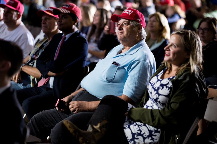 Fans of President Donald Trump in Lititz, Pennsylvania, watch a stream of the first presidential debate between Trump and Democratic nominee Joe Biden in Cleveland.