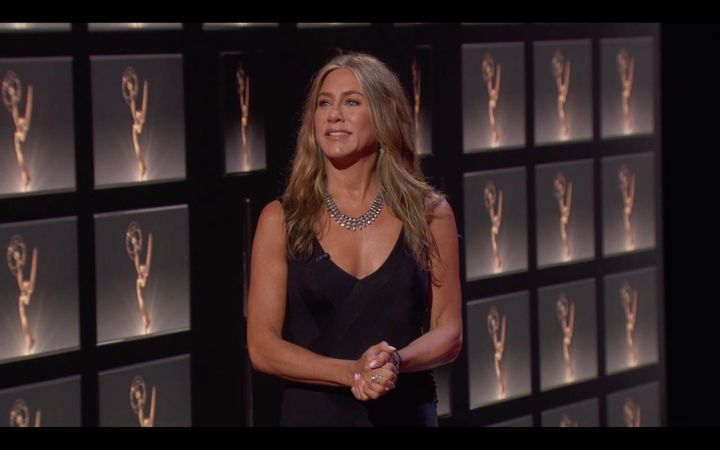 Jennifer Aniston on stage at the 72nd Annual Emmy Awards.