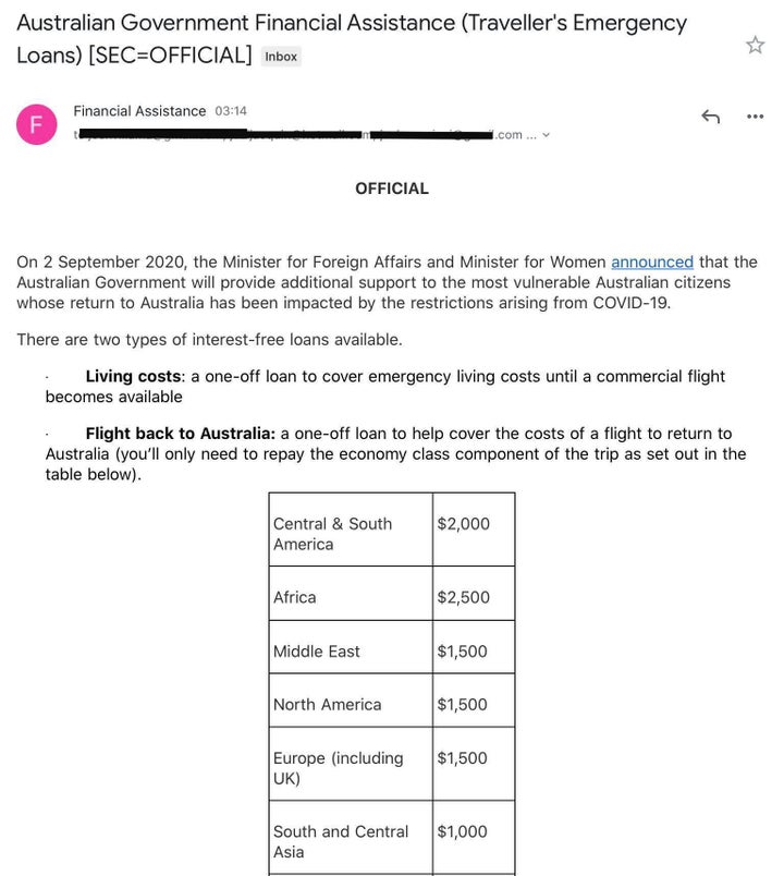 Almost 1,000 private email addresses are visible in the header of the initial email sent to stranded Australians from DFAT.